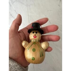 Vintage 1970's reed snowman ornament hat bow scarf christmas